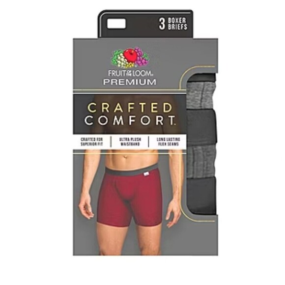 Fruit of the Loom Crafted Comfort Mens 3 Pack Boxer Briefs- Small - Picture 2 of 5